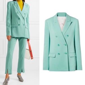 Tibi Steward Oversized Blazer Double Breasted Stretch Crepe Egg Shell Blue